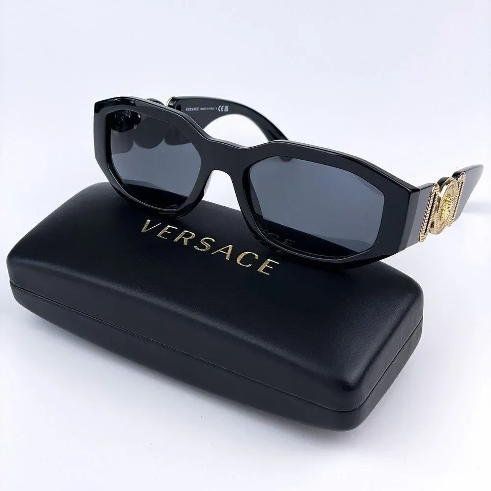 NEW Versace VE4361 GB1/87 Medusa Biggie Black Gray Oval Unisex Sunglasses